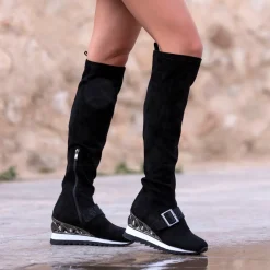 Bota Alta Com Cunha Assimetrica Y2327-H501 Em Preto
