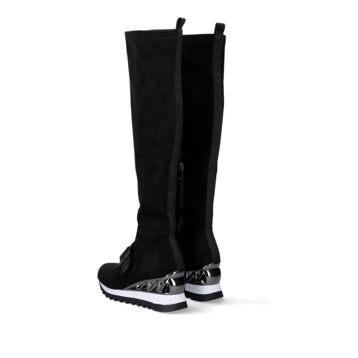 Bota Alta Com Cunha Assimetrica Y2327-H501 Em Preto