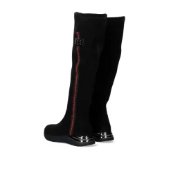 Bota Alta Com Detalhe Vermelho Y2315-H298 Em Preto