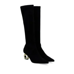 Bota Alta Com Salto Circular Bruna-622 Preto