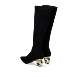 Bota Alta Com Salto Circular Bruna-622 Preto