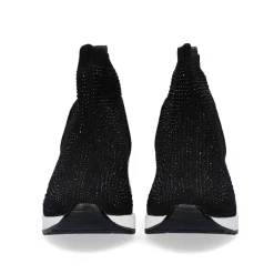 Bota Estilo Meia Ex20B Em Preto Com Brilhantes