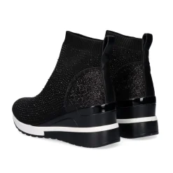 Bota Estilo Meia Ex20B Em Preto Com Brilhantes