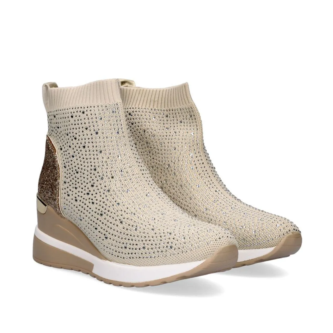 Bota Estilo Meia Ex20G Em Dourado Com Brilhantes