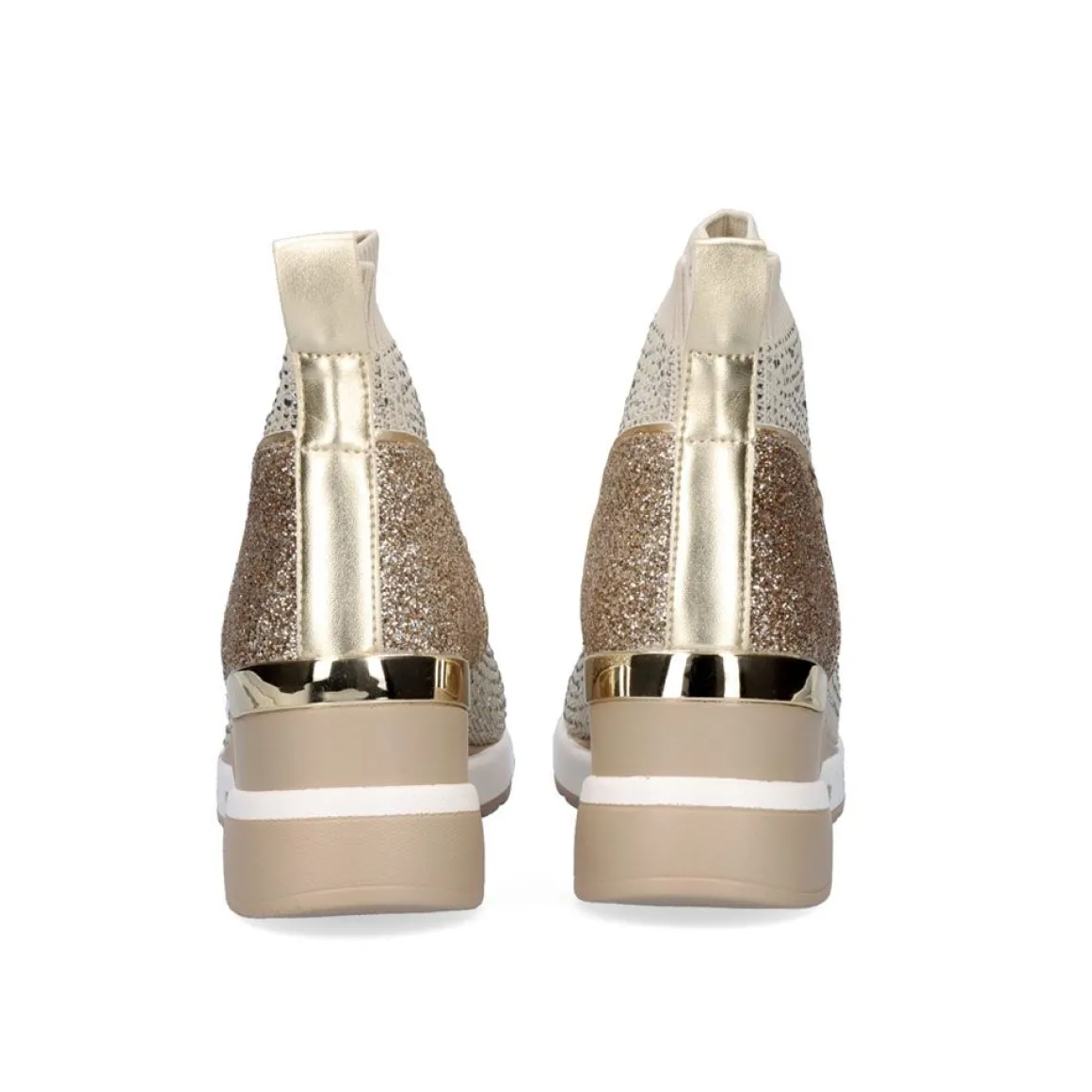 Bota Estilo Meia Ex20G Em Dourado Com Brilhantes