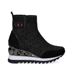 Bota Meia Com Cunha Y2327-H276 Em Preto Brilhante