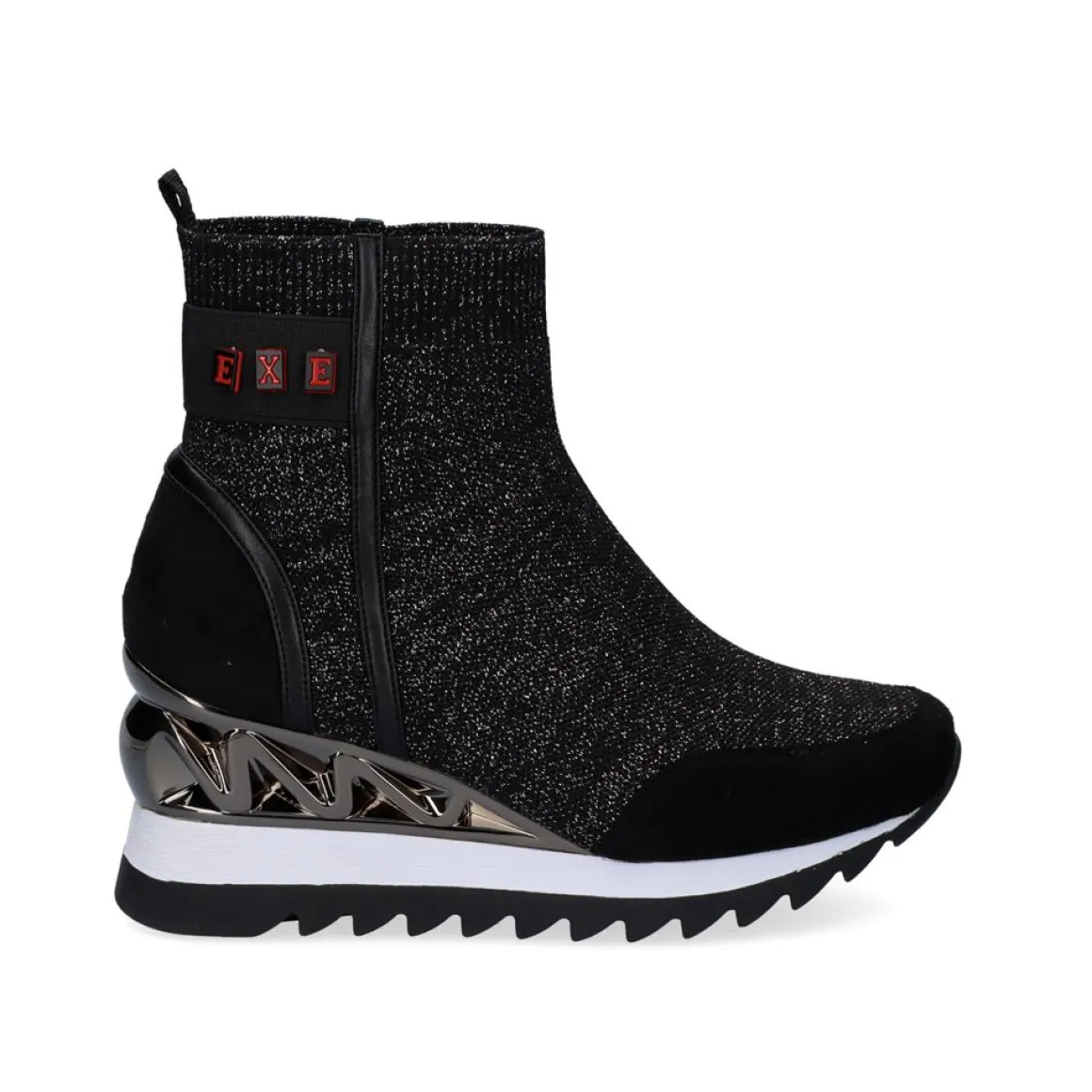 Bota Meia Com Cunha Y2327-H276 Em Preto Brilhante