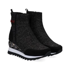 Bota Meia Com Cunha Y2327-H276 Em Preto Brilhante