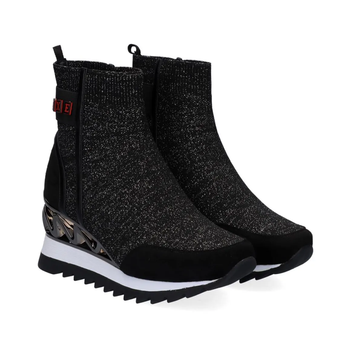 Bota Meia Com Cunha Y2327-H276 Em Preto Brilhante