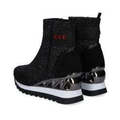 Bota Meia Com Cunha Y2327-H276 Em Preto Brilhante