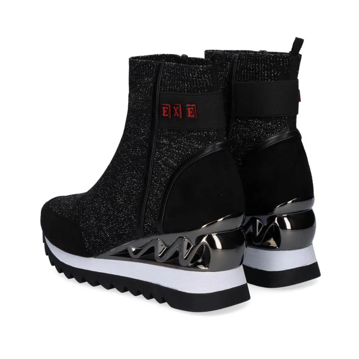 Bota Meia Com Cunha Y2327-H276 Em Preto Brilhante