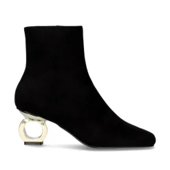 Botina Estilo Ante Com Salto Circular Elena-411 Preto