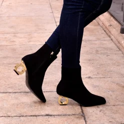 Botina Estilo Ante Com Salto Circular Elena-411 Preto