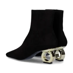 Botina Estilo Ante Com Salto Circular Elena-411 Preto