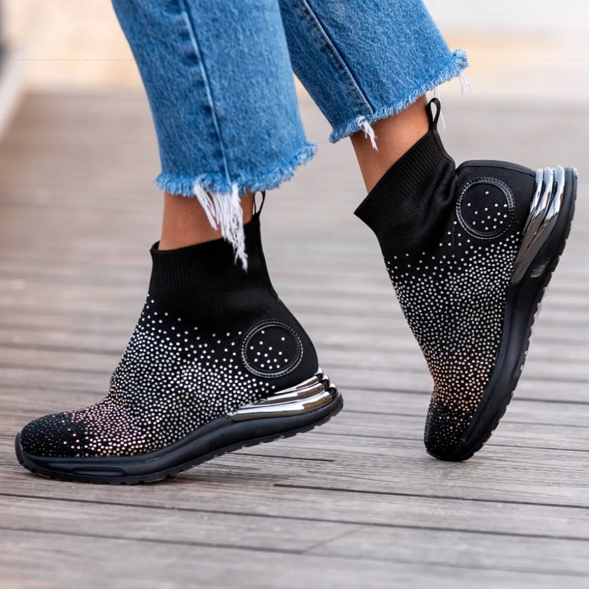 Estilo Meia Y2315-H502 Em Preto Com Brilhantes