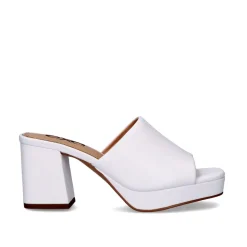 Lina-502 Sandálias Brancas Tipo Clog Com Salto Alto