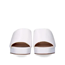 Lina-502 Sandálias Brancas Tipo Clog Com Salto Alto