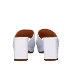 Lina-502 Sandálias Brancas Tipo Clog Com Salto Alto