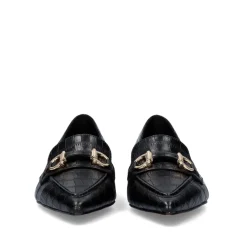 Mocassim Com Corrente Em Dourado Verona-171 Em Preto Croco