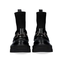 Mocassim Estilo Meia B079-H227 Preto Com Cadeia Larga Em Prata