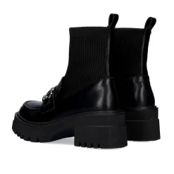 Mocassim Estilo Meia B079-H227 Preto Com Cadeia Larga Em Prata