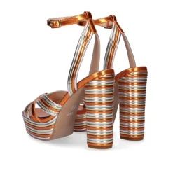 Nova Sandalia De Salto Ophelia-832 Laranja Metalica