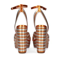 Nova Sandalia De Salto Ophelia-832 Laranja Metalica