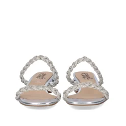 Novo Sandalia De Salto Baixo Katy-411 Strass Prata