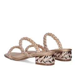 Novo Sandalia De Salto Baixo Katy-411 Strass Ouro Rosa