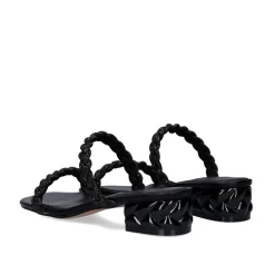 Novo Sandalia De Salto Baixo Katy-411 Strass Preta