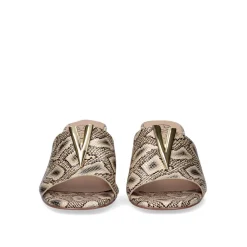 Sandalia De Salto Baixo Carmen-107 Snake Beige
