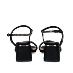 Sandalia De Salto Baixo Carmen-142 Snake Preta