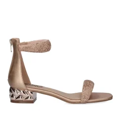 Sandalia De Salto Baixo Katy-507 Strass Ouro Rosa