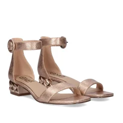 Sandalia De Salto Baixo Katy-330 Cobra Ouro Rosa
