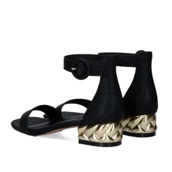 Sandalia De Salto Baixo Katy-330 Cobra Preta