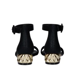 Sandalia De Salto Baixo Katy-330 Cobra Preta