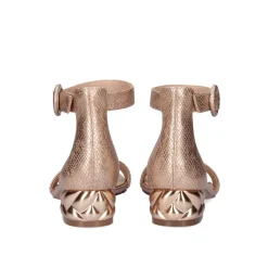 Sandalia De Salto Baixo Katy-330 Cobra Ouro Rosa