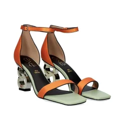 Sandalia De Salto Baixo Lilian-055 Laranja