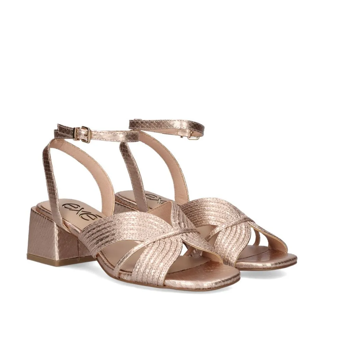 Sandalia De Salto Baixo Sidney-621 Snake Gold