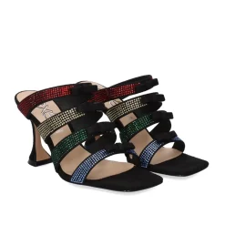 Sandalia De Salto Branco-770 Strass Preto