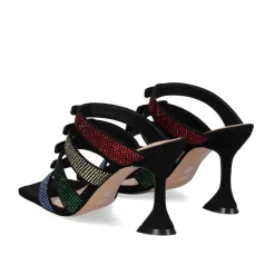 Sandalia De Salto Branco-770 Strass Preto