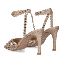 Sandalia De Salto Rebeca-376 Glitter Rosa Dourado