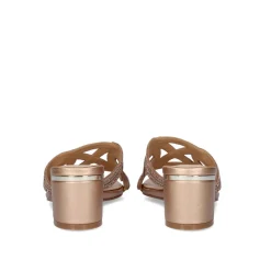 Sandalia Salto Baixo Isabel-599 Rosa-Dourado