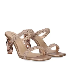 Sandalia Salto Verao-23 Dolly-848 Strass Ouro Rosa