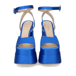 Sandálias De Salto Alto De Cetim Medusa-814 Azul Eletrico