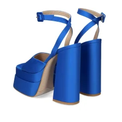 Sandálias De Salto Alto De Cetim Medusa-814 Azul Eletrico