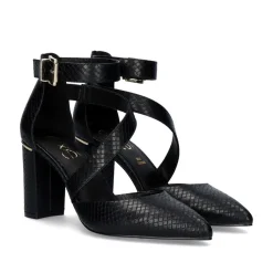 Sapato De Salto Alto Quadrado Leslie-710 Em Preto Snake