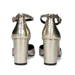 Sapato De Salto Alto Quadrado Leslie-100 Em Dourado Snake
