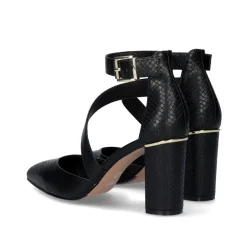 Sapato De Salto Alto Quadrado Leslie-710 Em Preto Snake