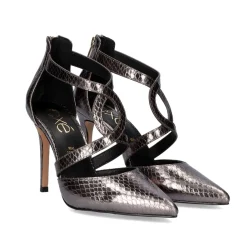 Sapato Tacao Jessica-930 Com Tiras Em Pewter Snake